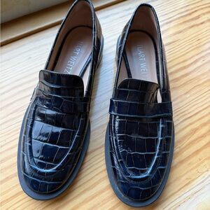 Stuart Weitzman Blue Croc-Embossed Loafers